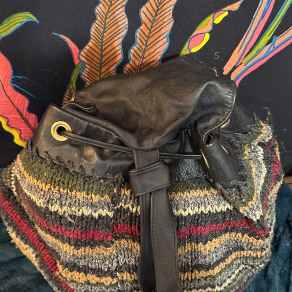 L.B. Evans Handknits Drawstring Backpack Bag, Multi-Color Swirly Tweed Knit main image 12
